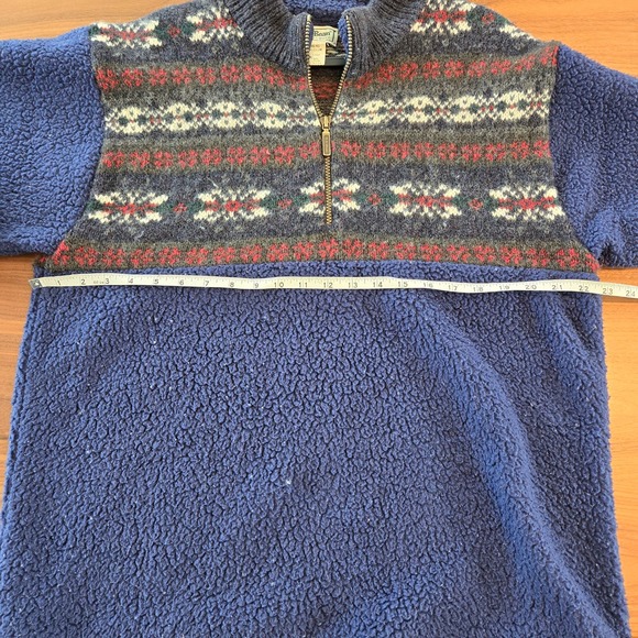 Vintage L.L. Bean Mens Pullover Fleece Aztec Wool Sz M Blue Relaxed Heavyweight - Picture 7 of 7